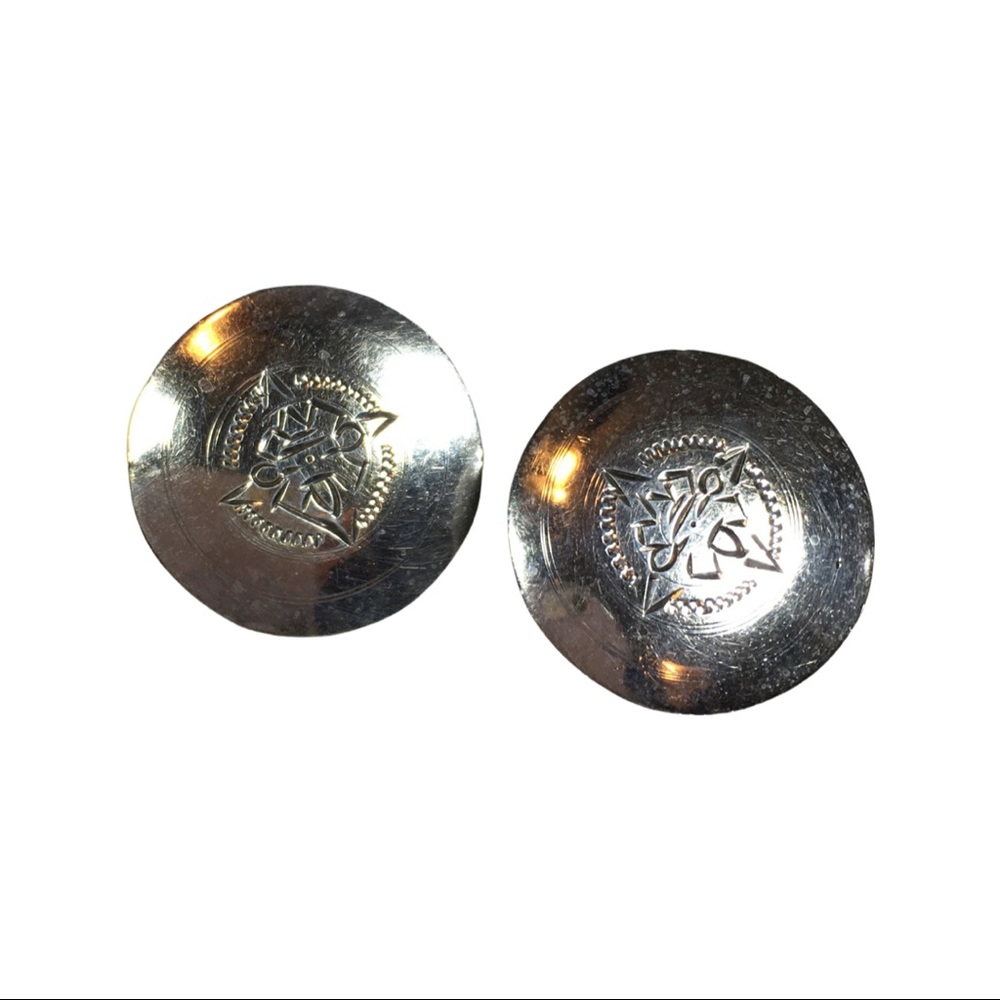 Vintage Mexico 925 Sterling Silver Round Engraved Screwback Earrings